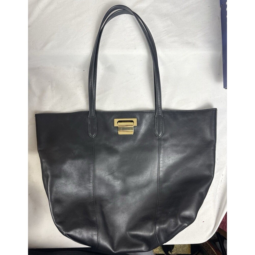 Ivanka Trump Handbag Leather Tote Bag Black W/ Gold Accents & Makeup Bag